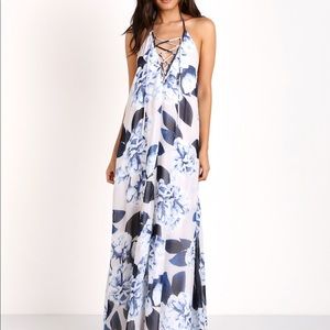 Show Me Your Mumu Logan Lace Up Maxi Bouquet Blue